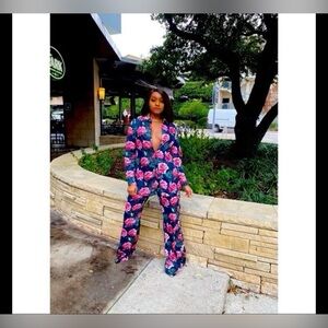 NWT Navy Vintage Floral Wide Leg Pants & Oversized Shirt Set – Size 2 & 4